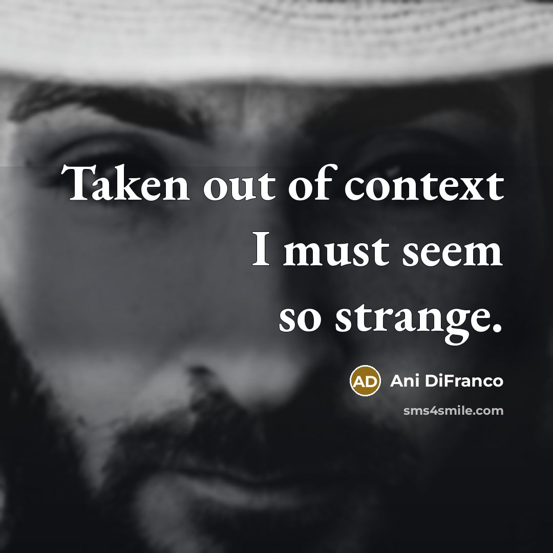 “Taken out of context I must seem so strange.…” quote by Ani DiFranco