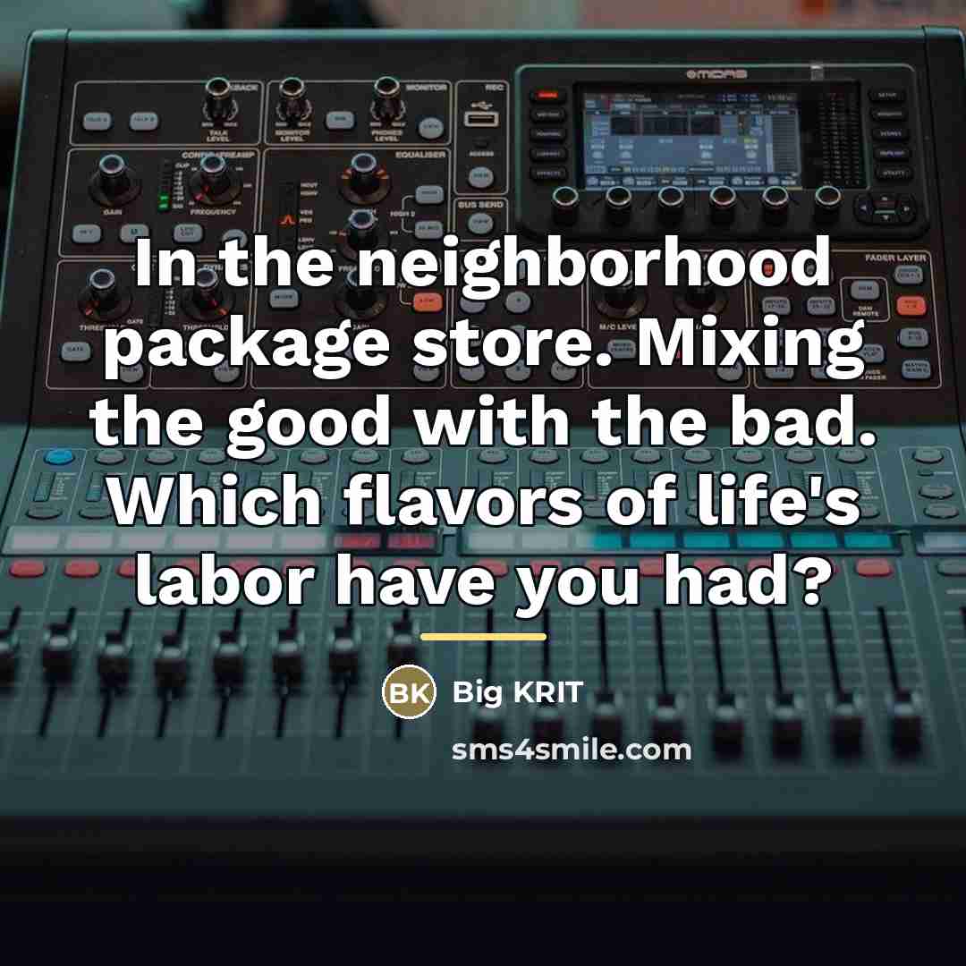 “In the neighborhood package store. Mixing the good with the…” quote by Big Krit