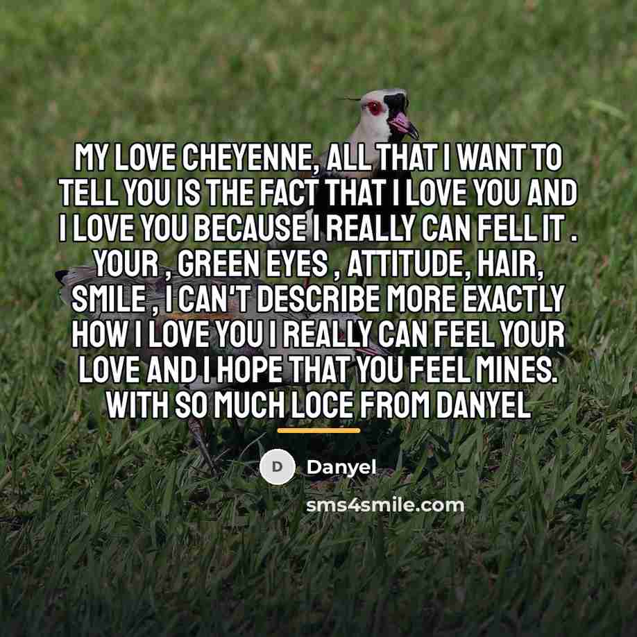 “My love Cheyenne, all that I want to tell you…” quote by Danyel