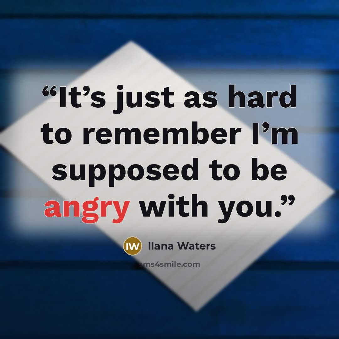 “It’s just as hard to remember I’m supposed to be angry with you.” quote by Ilana Waters