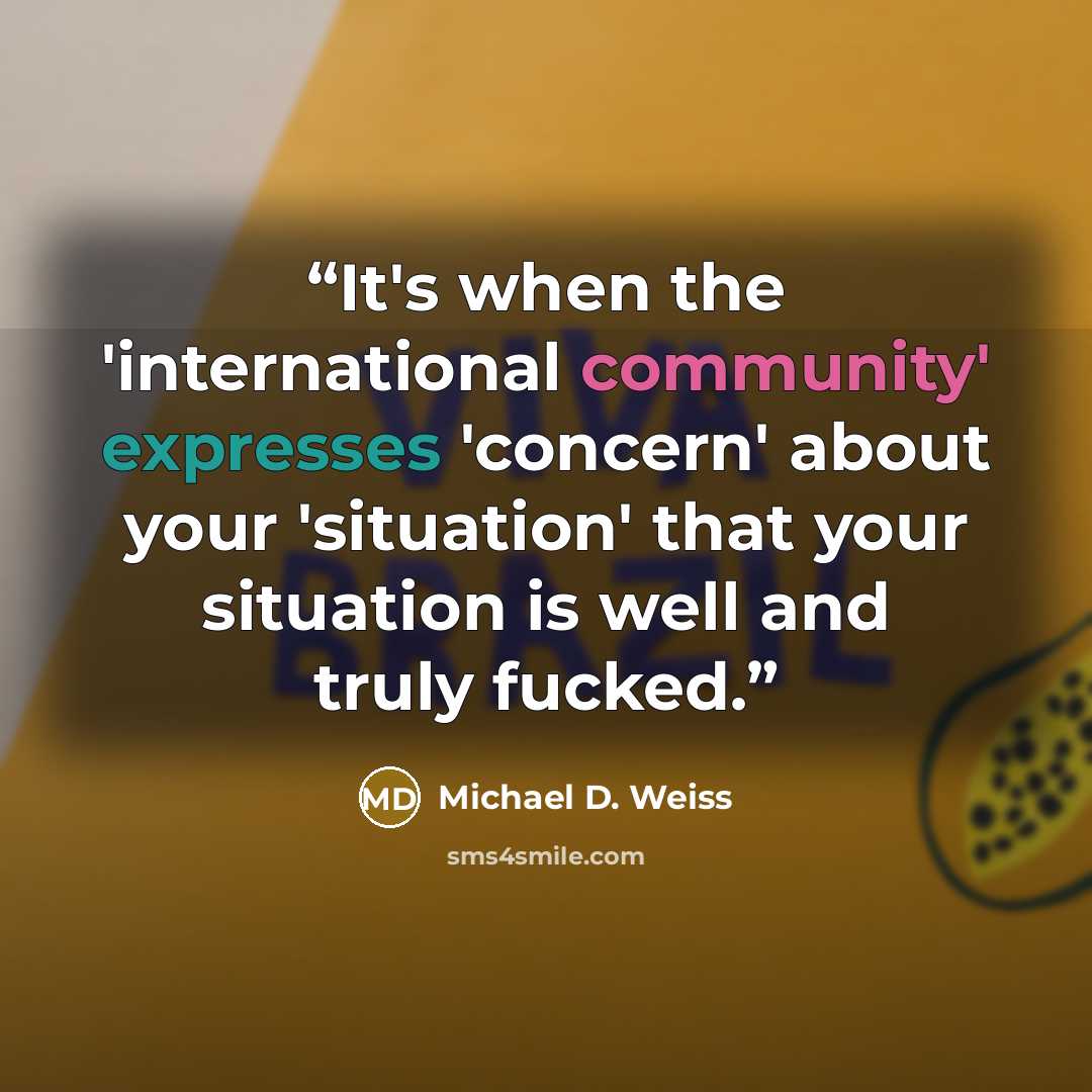“It's when the 'international community' expresses 'concern' about your 'situation' that your situation is well and truly fucked.” quote by Michael D. Weiss