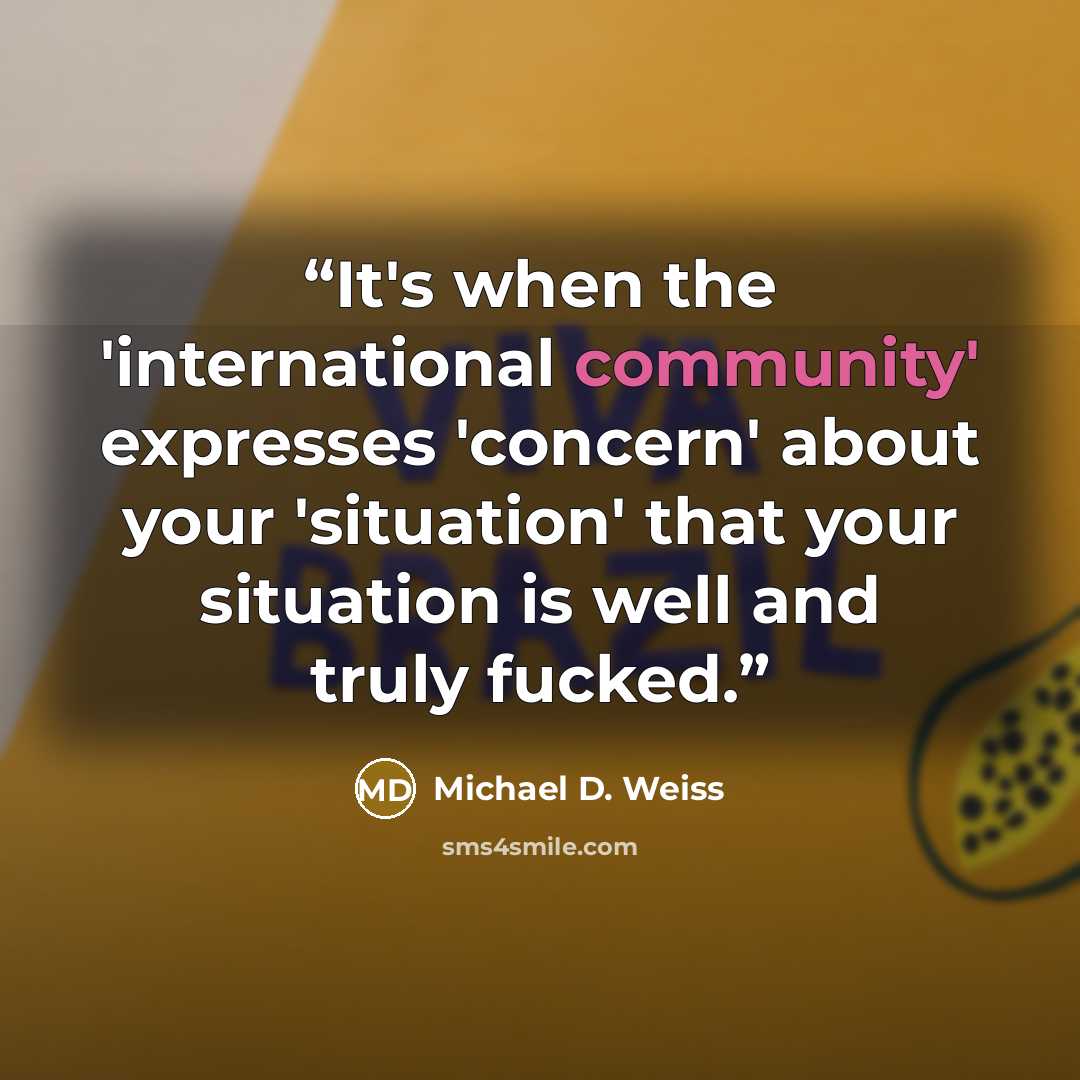 “It's when the 'international community' expresses 'concern' about your 'situation' that your situation is well and truly fucked.” quote by Michael D. Weiss