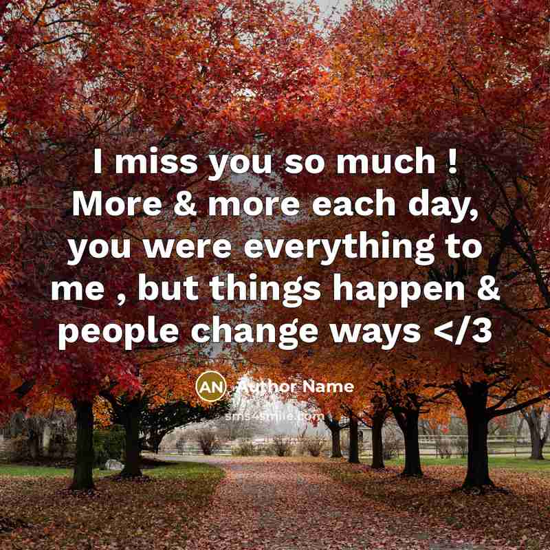 “I miss you so much ! More & more each day, you were everything to me , but things happen & people change ways” quote by Author Name