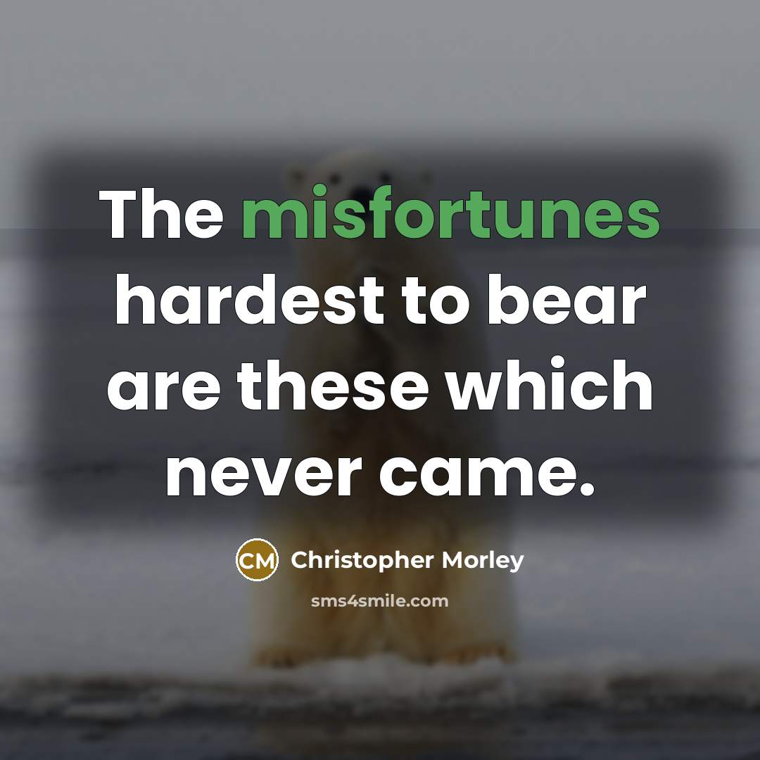 “The misfortunes hardest to bear are these which never came.” quote by Christopher Morley