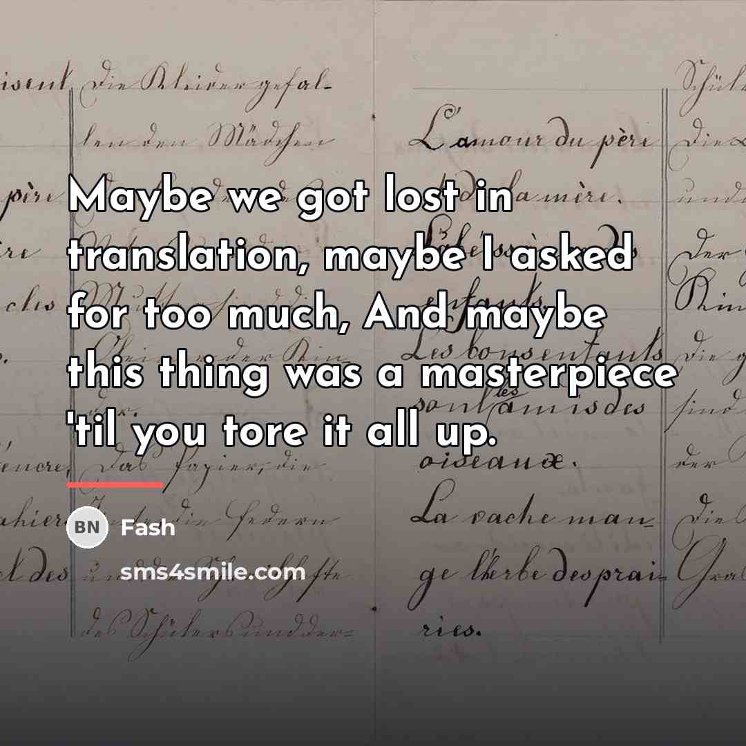 “Maybe we got lost in translation, maybe I asked for…” quote by Fash