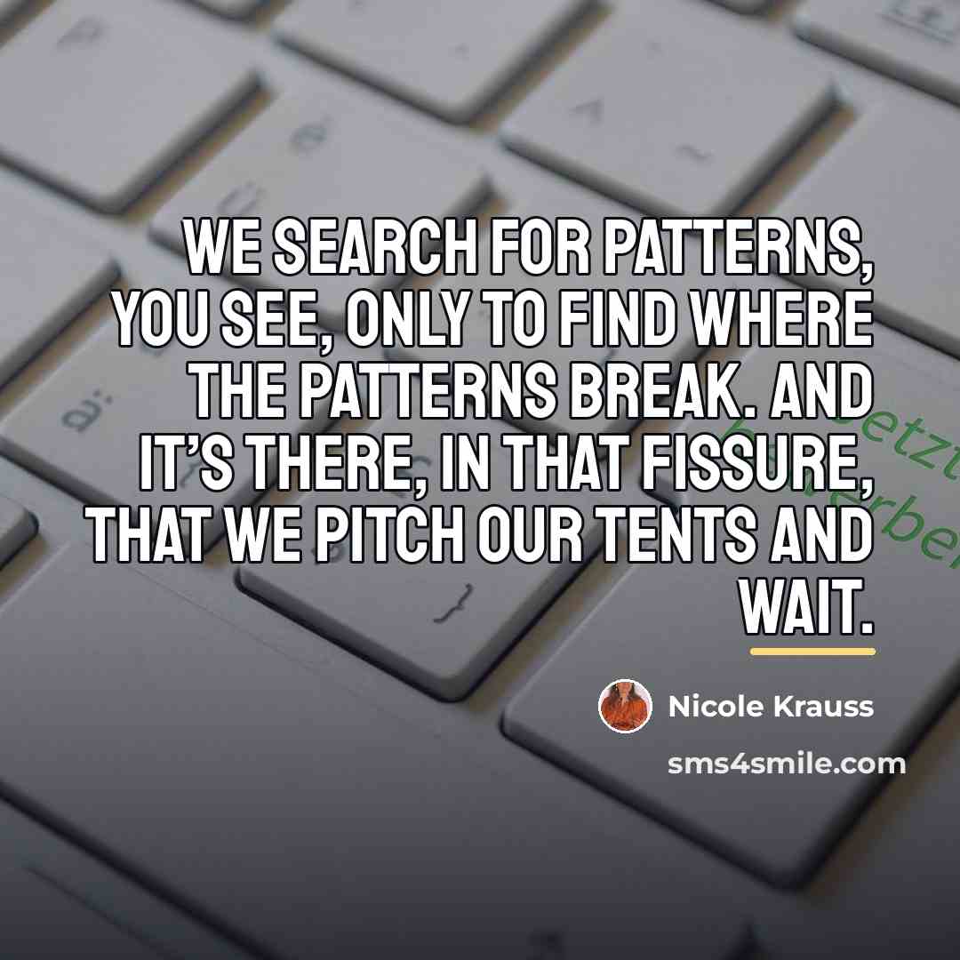 “We search for patterns, you see, only to find where…” quote by Nicole Krauss