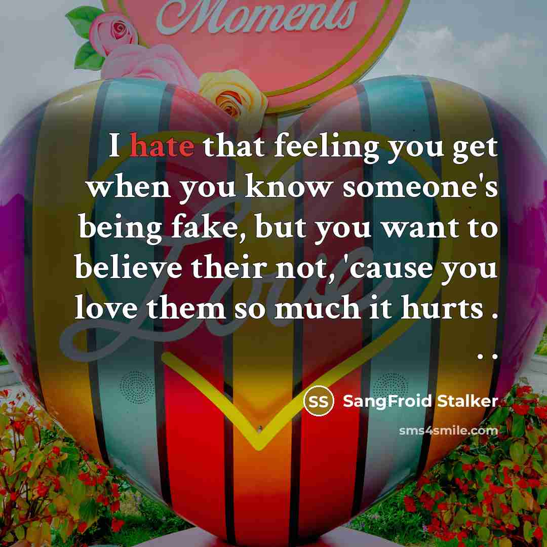 “I hate that feeling you get when you know someone's…” quote by SangFroid Stalker