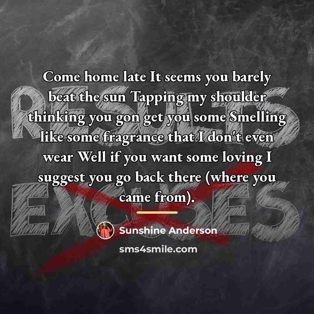 “Come home late It seems you barely beat the sun…” quote by Sunshine Anderson