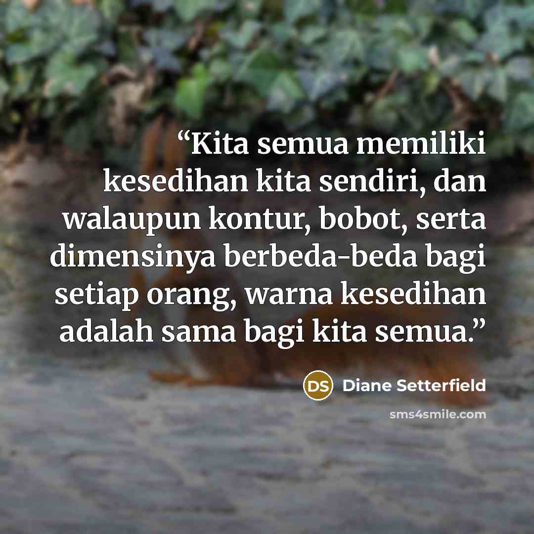 “Kita semua memiliki kesedihan kita sendiri, dan walaupun kontur, bobot, serta dimensinya berbeda-beda bagi setiap orang, warna kesedihan adalah sama bagi kita semua.” quote by Diane Setterfield