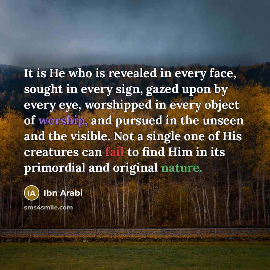 “It is He who is revealed in every face, sought…” quote by Ibn Arabi
