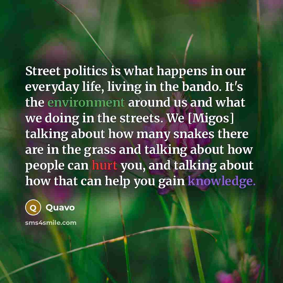 “Street politics is what happens in our everyday life, living…” quote by Quavo
