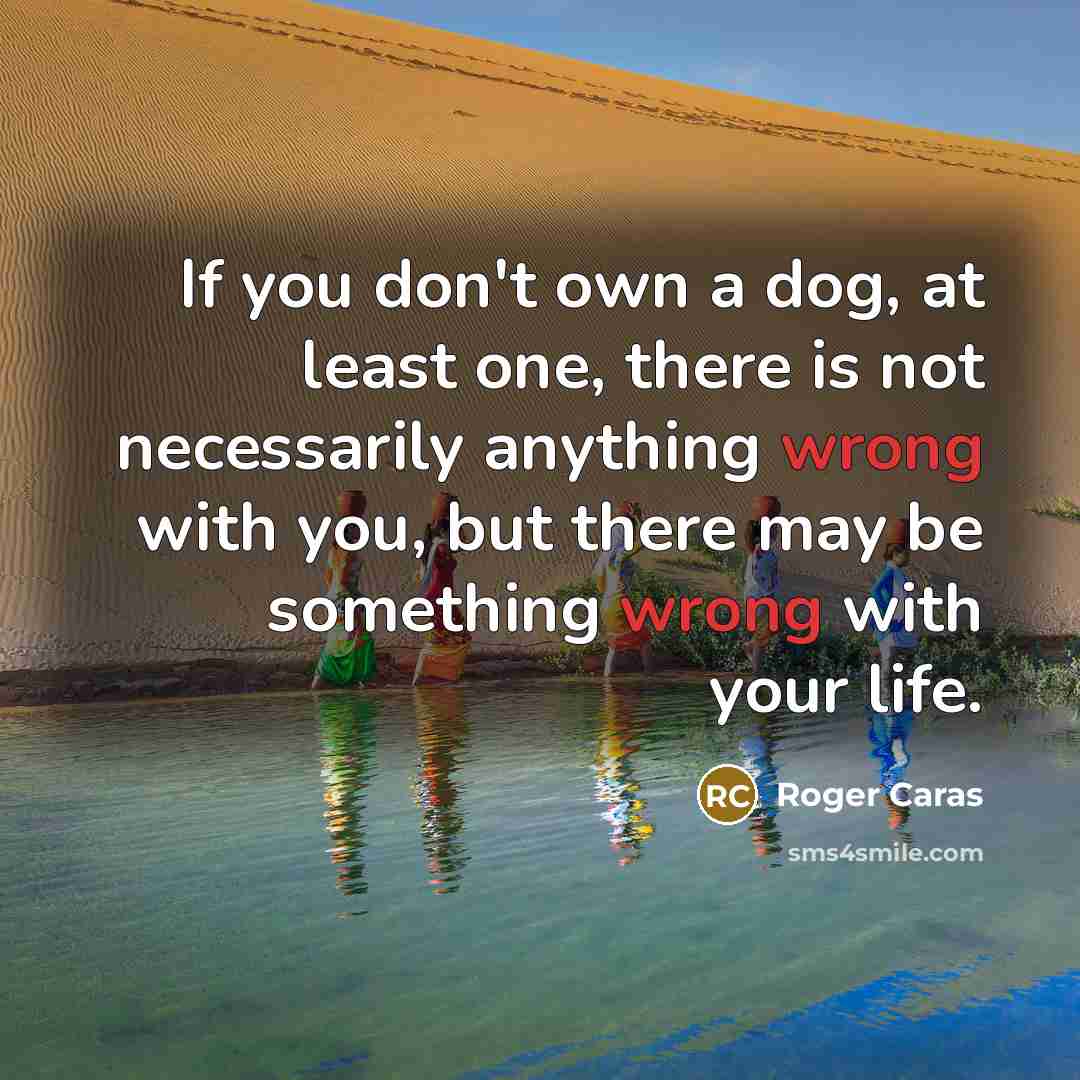 “If you don't own a dog, at least one, there is not necessarily anything wrong with you, but there may be something wrong with your life.” quote by Roger Caras