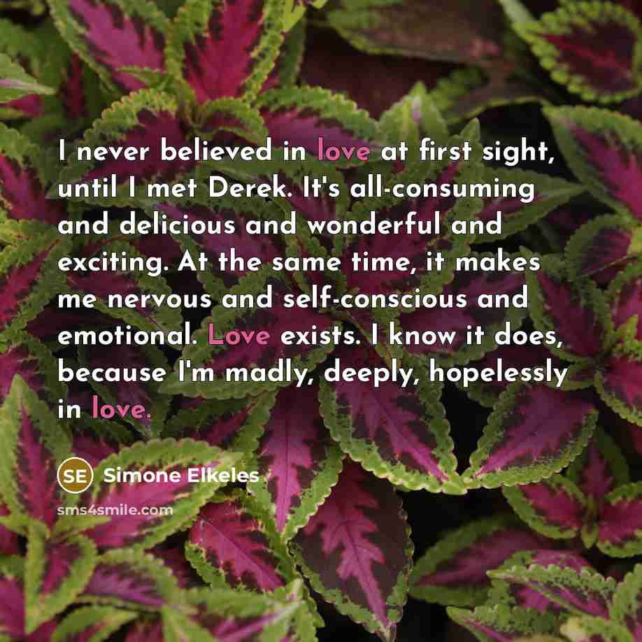 “I never believed in love at first sight, until I…” quote by Simone Elkeles