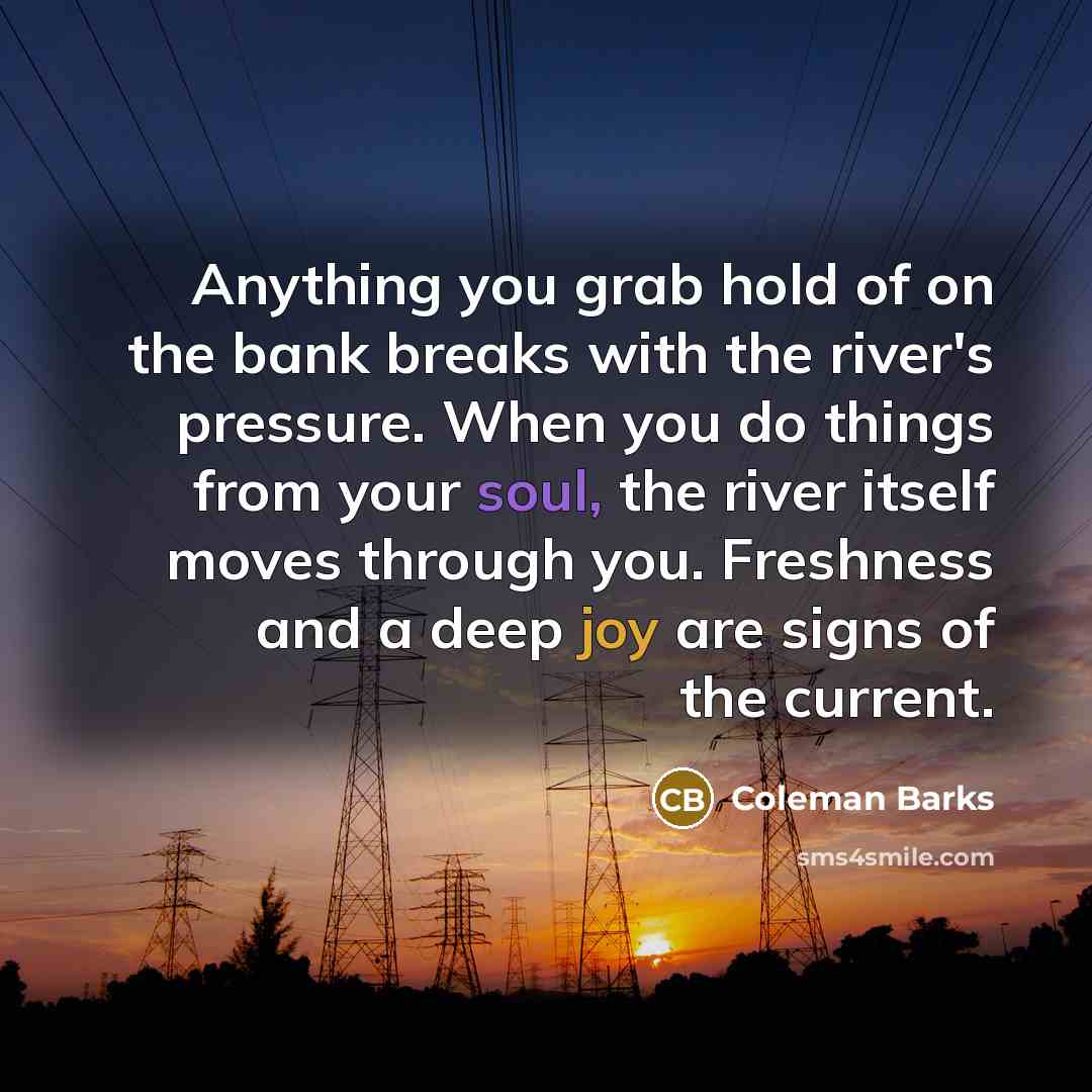 “Anything you grab hold of on the bank breaks with…” quote by Coleman Barks