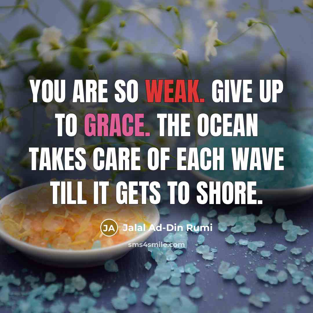 “You are so weak. Give up to grace. The ocean…” quote by Jalal Ad-Din Rumi
