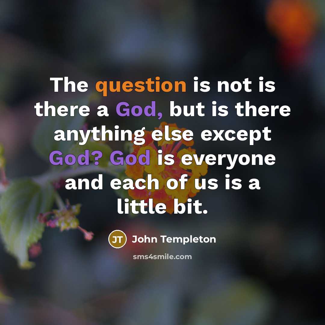 “The question is not is there a God, but is there anything else except God? God is everyone and each of us is a little bit.” quote by John Templeton