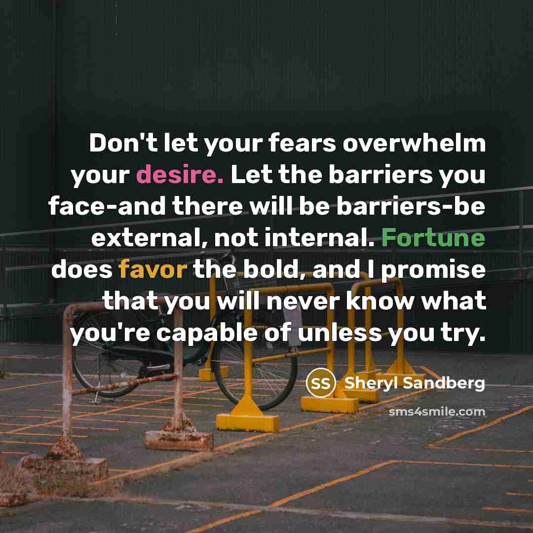 “Don't let your fears overwhelm your desire. Let the barriers…” quote by Sheryl Sandberg