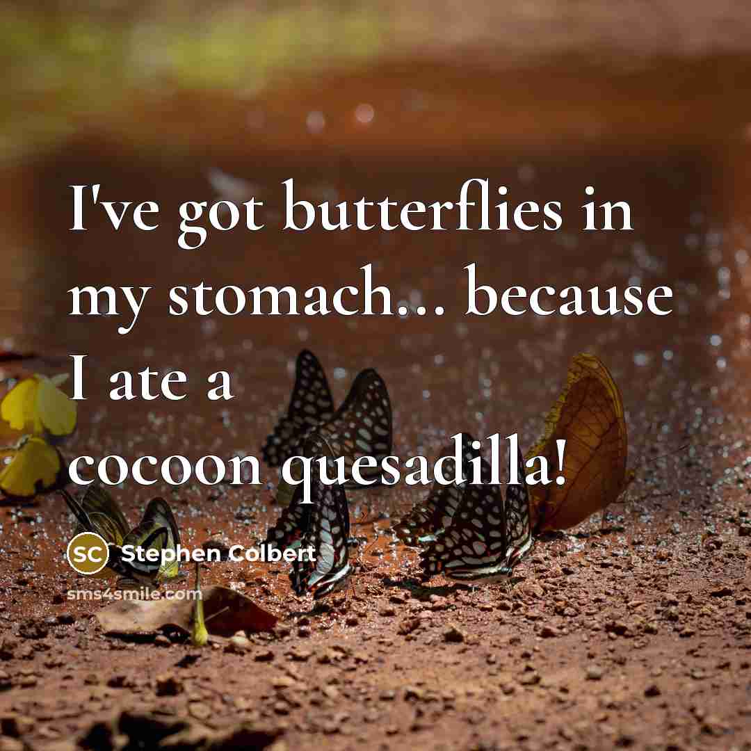 “I've got butterflies in my stomach... because I ate a…” quote by Stephen Colbert