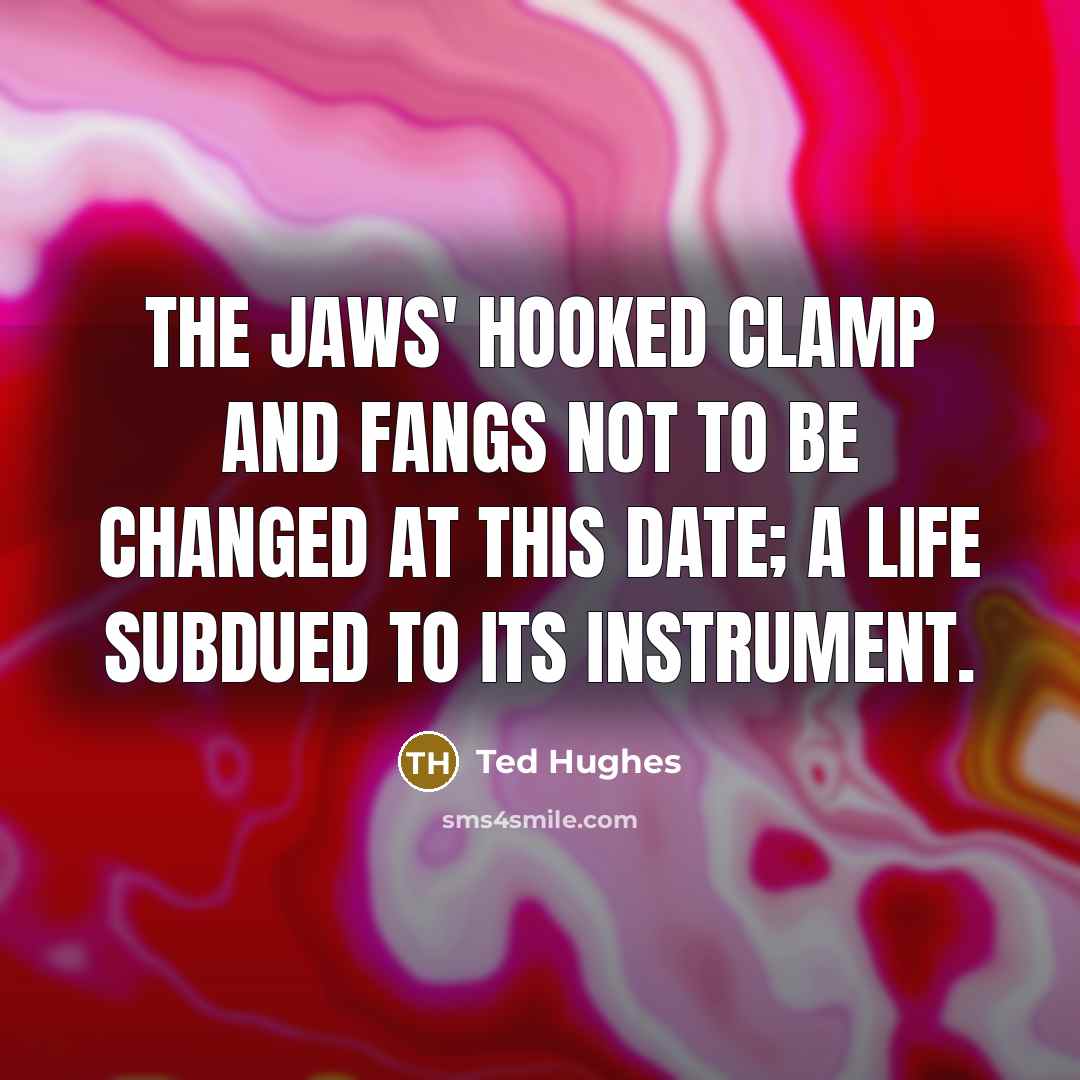 “The jaws' hooked clamp and fangs Not to be changed…” quote by Ted Hughes