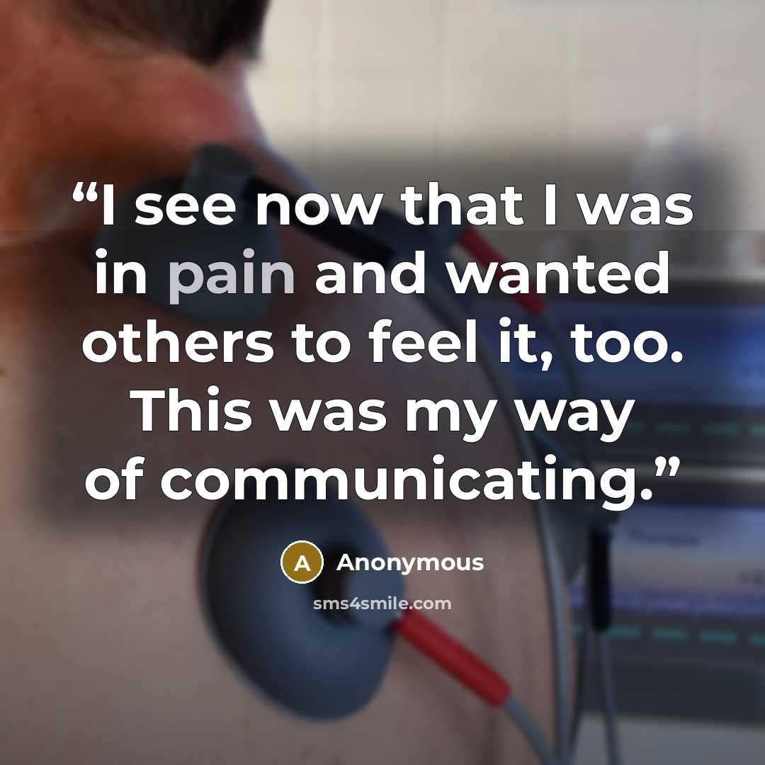 “I see now that I was in pain and wanted others to feel it, too. This was my way of communicating.” quote by Anonymous