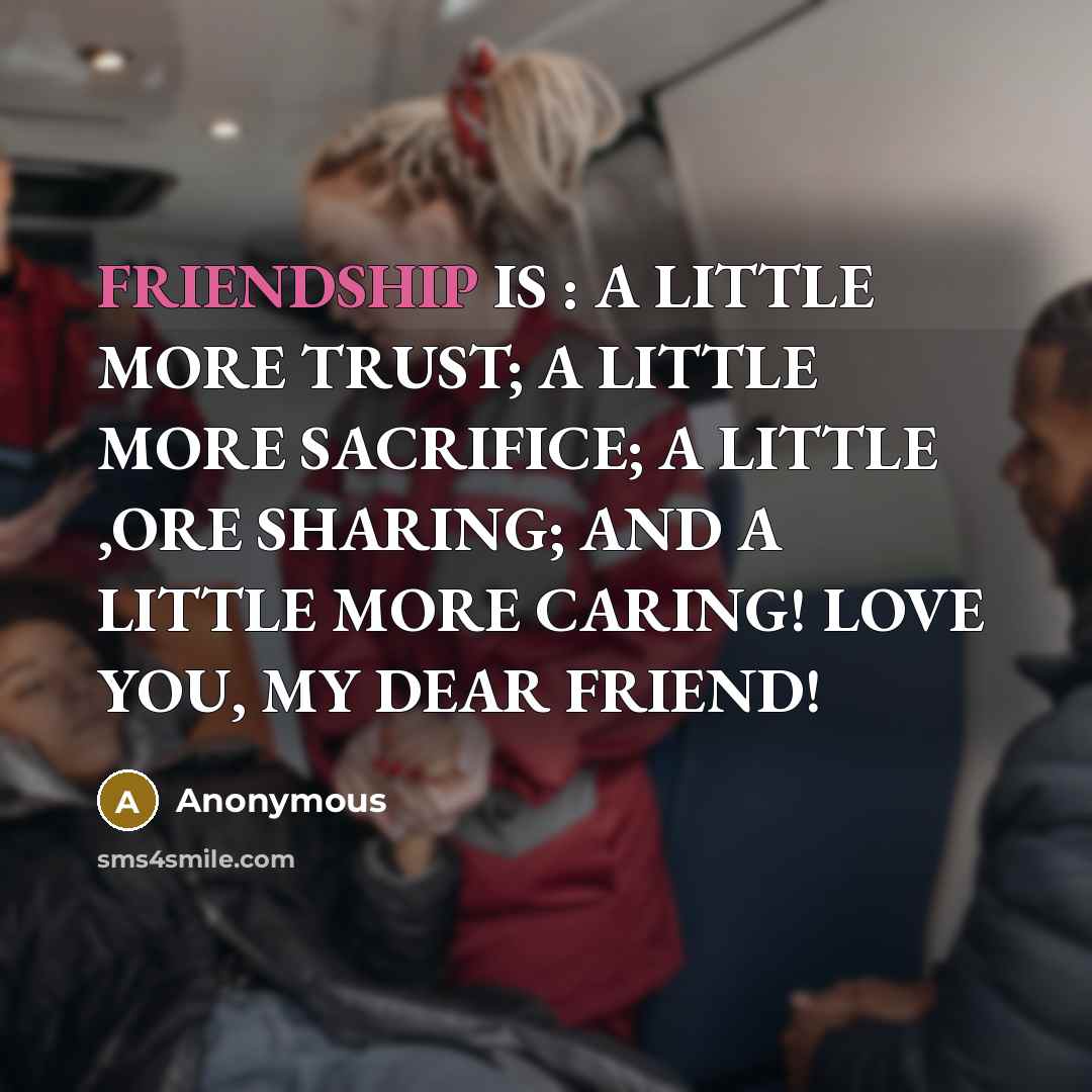 “FRIENDSHIP IS : A LITTLE MORE TRUST; A LITTLE MORE…” quote by Anonymous