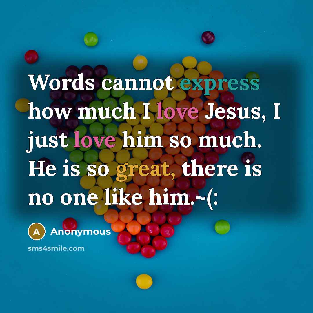 “Words cannot express how much I love Jesus, I just love him so much. He is so great, there is no one like him.~(:” quote by Anonymous