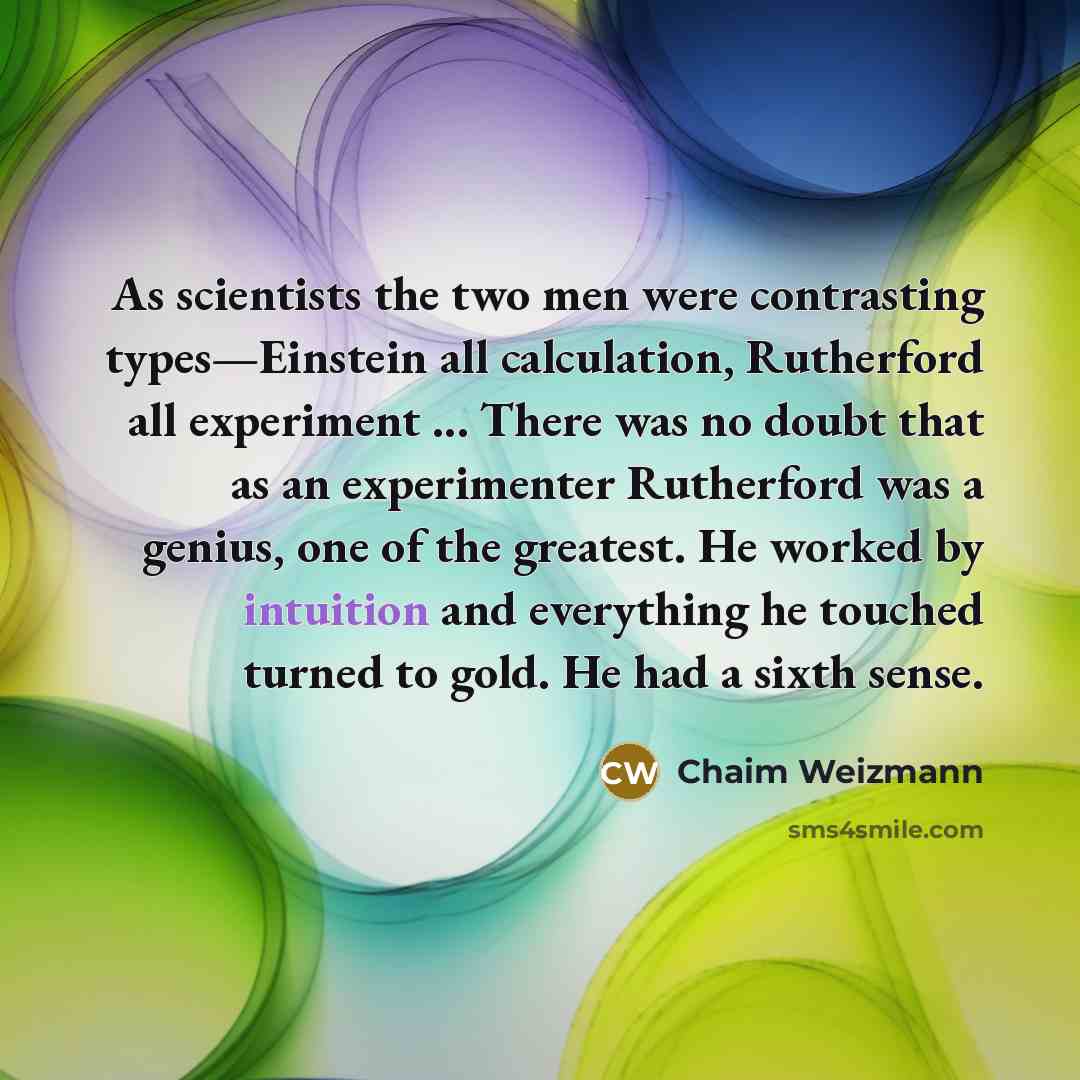 “As scientists the two men were contrasting types—Einstein all calculation,…” quote by Chaim Weizmann
