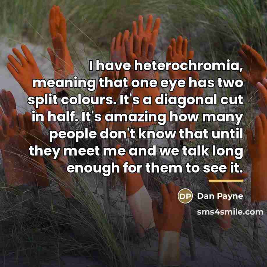 “I have heterochromia, meaning that one eye has two split…” quote by Dan Payne
