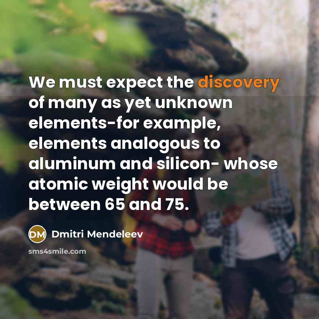 “We must expect the discovery of many as yet unknown…” quote by Dmitri Mendeleev