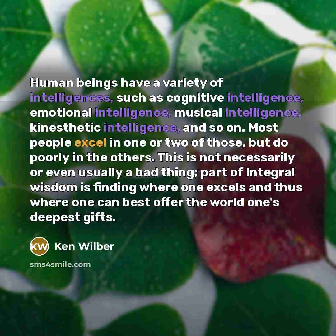 “Human beings have a variety of intelligences, such as cognitive…” quote by Ken Wilber