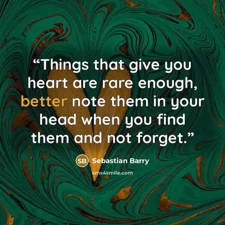 “Things that give you heart are rare enough, better note them in your head when you find them and not forget.” quote by Sebastian Barry