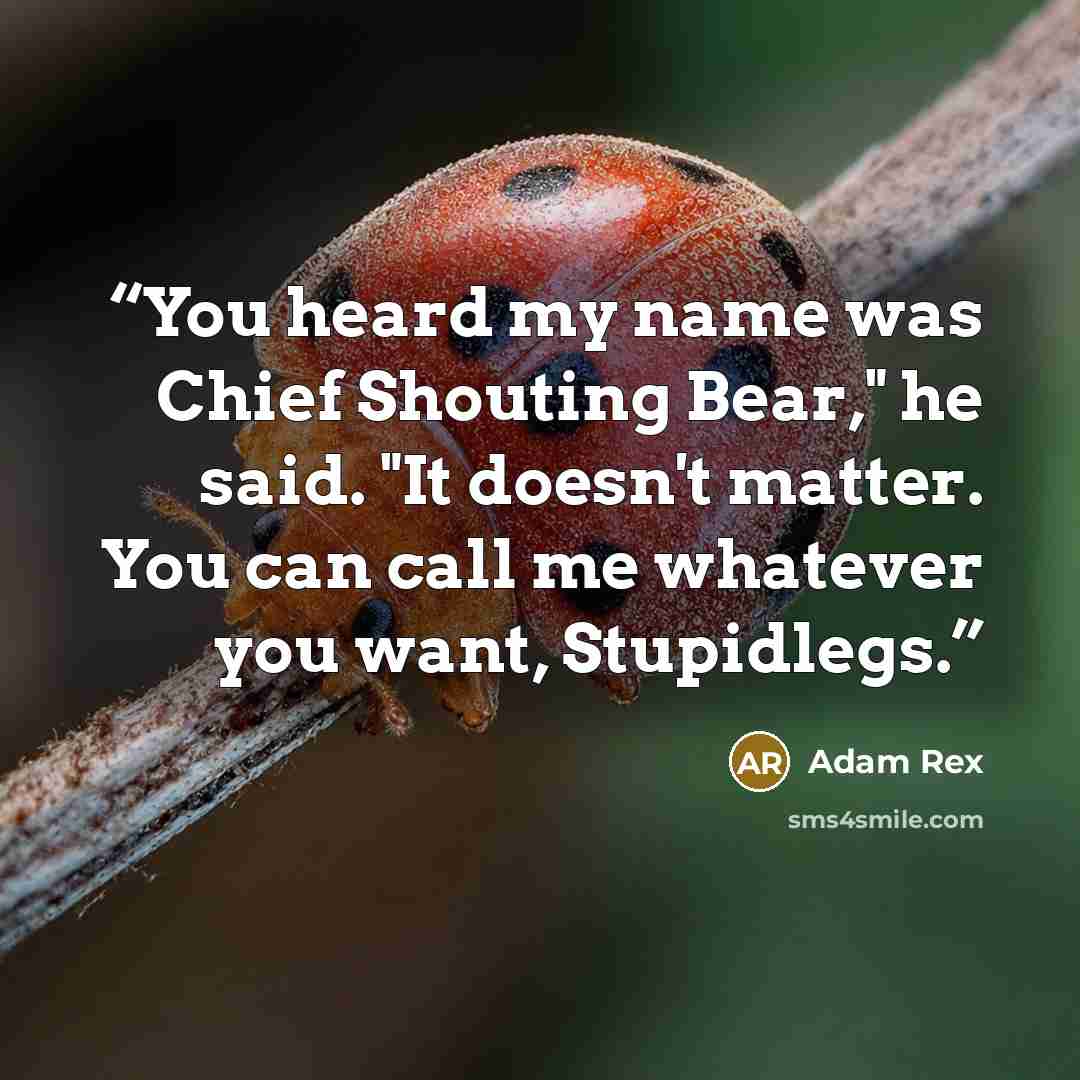 “You heard my name was Chief Shouting Bear," he said. "It doesn't matter. You can call me whatever you want, Stupidlegs.” quote by Adam Rex