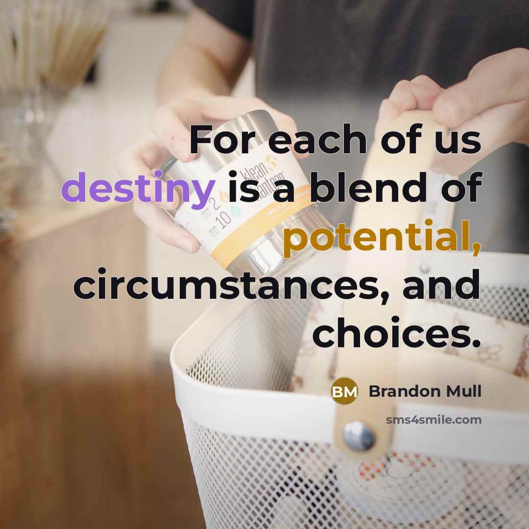 “For each of us destiny is a blend of potential,…” quote by Brandon Mull
