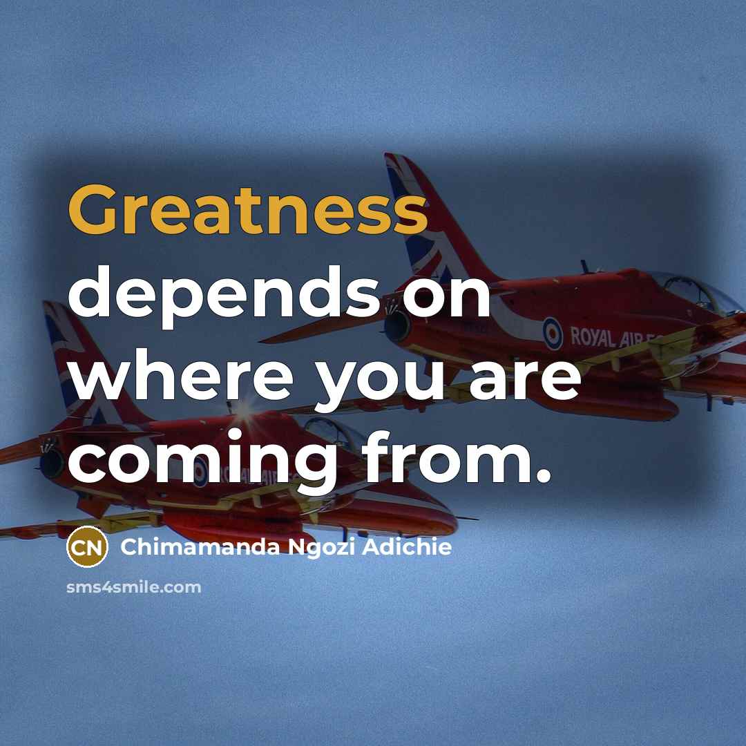 “Greatness depends on where you are coming from.” quote by Chimamanda Ngozi Adichie