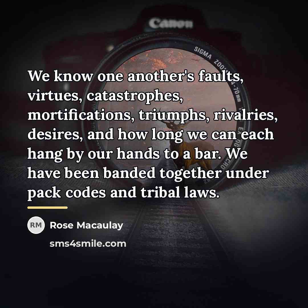 “We know one another's faults, virtues, catastrophes, mortifications, triumphs, rivalries,…” quote by Rose Macaulay