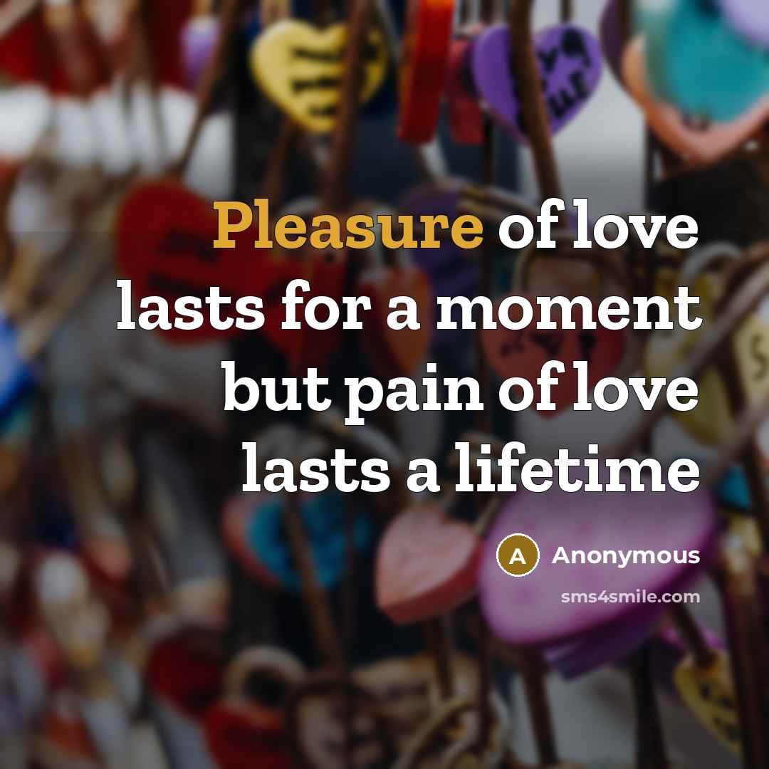 “Pleasure of love lasts for a moment but pain of…” quote by Anonymous