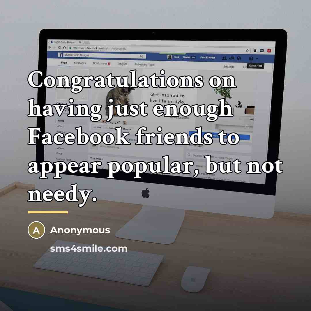 “Congratulations on having just enough Facebook friends to appear popular,…” quote by Anonymous