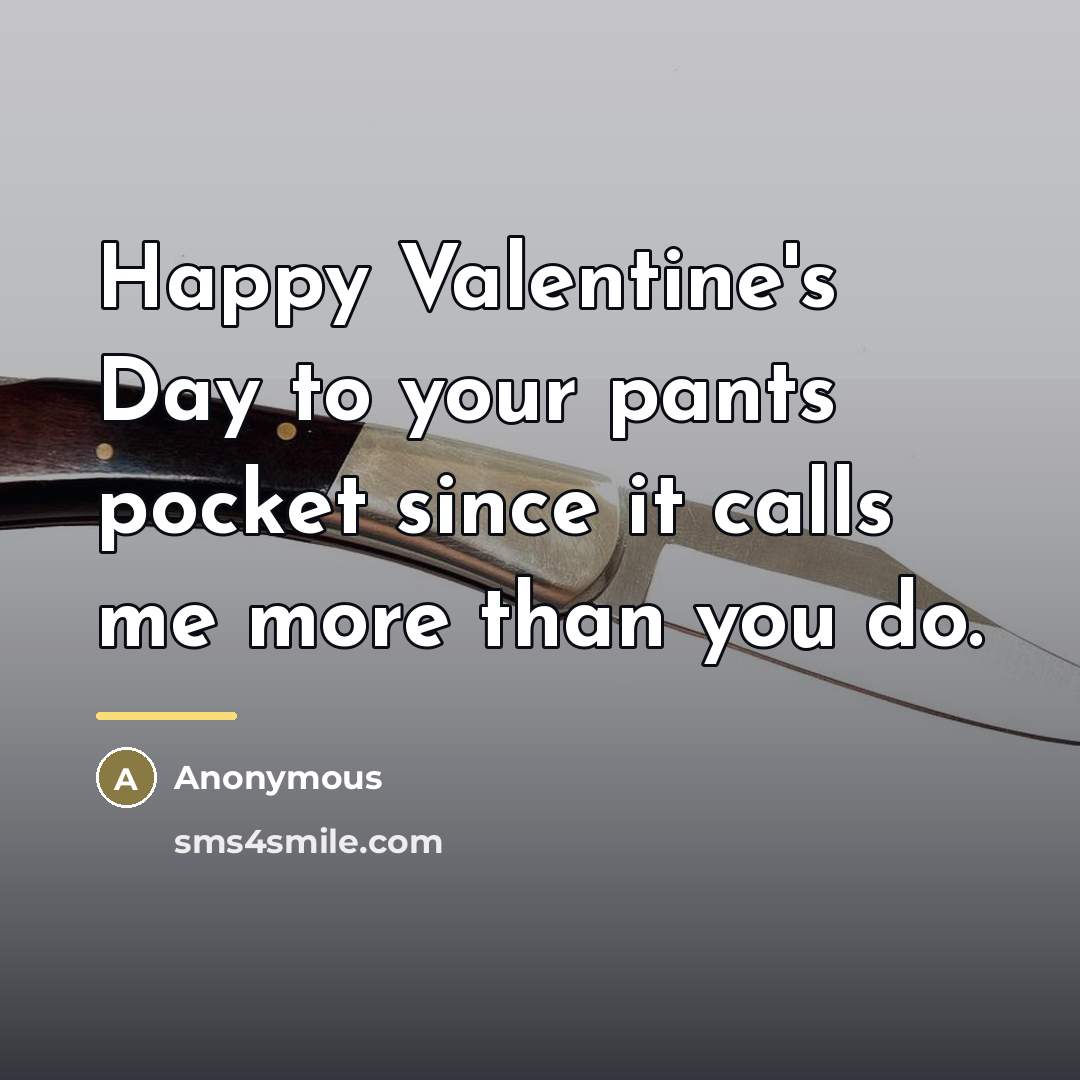 “Happy Valentine's Day to your pants pocket since it calls…” quote by Anonymous