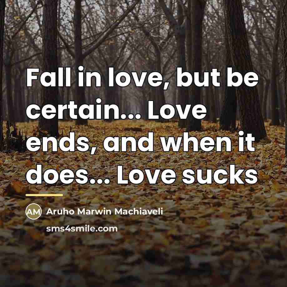 “Fall in love, but be certain... Love ends, and when…” quote by Aruho Marwin Machiaveli