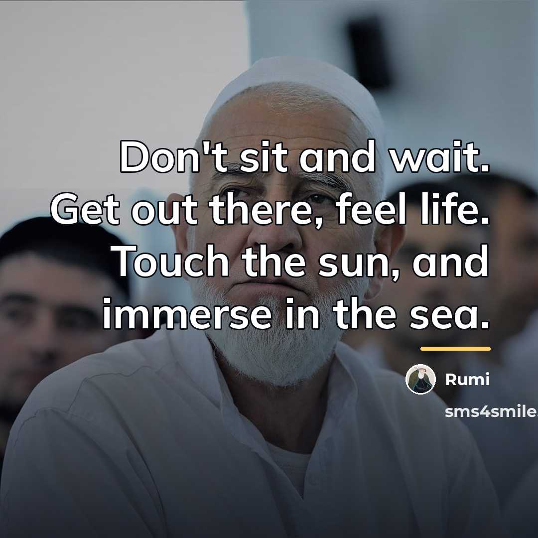 “Don't sit and wait. Get out there, feel life. Touch…” quote by Rumi