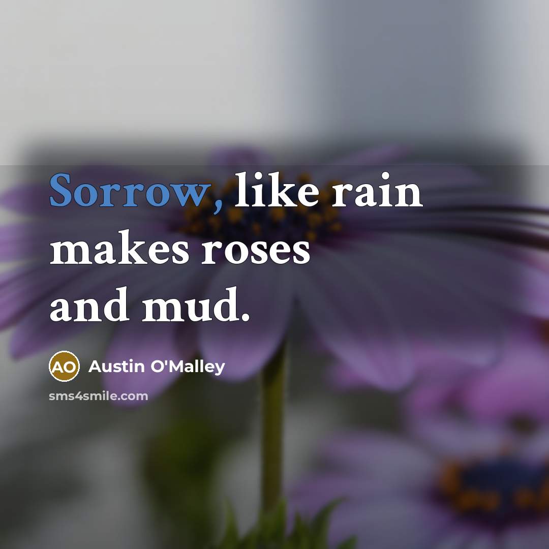 “Sorrow, like rain makes roses and mud.…” quote by Austin O'Malley
