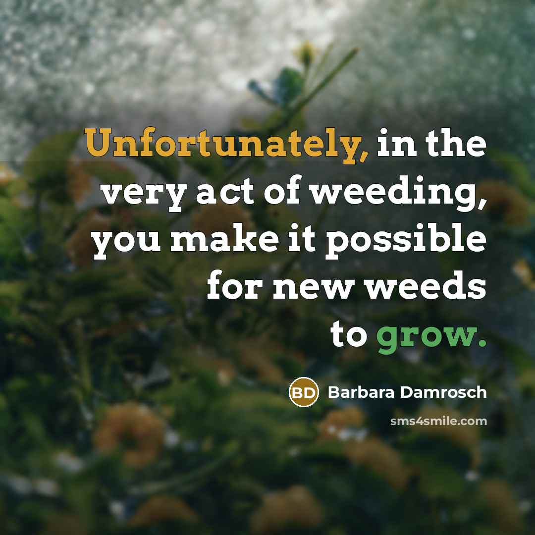 “Unfortunately, in the very act of weeding, you make it possible for new weeds to grow.” quote by Barbara Damrosch