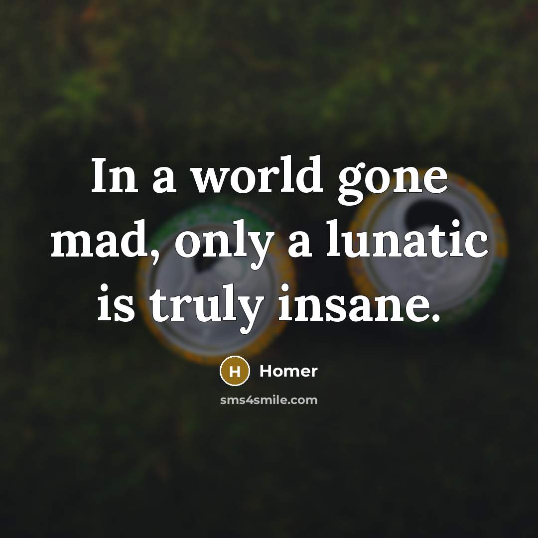 “In a world gone mad, only a lunatic is truly…” quote by Homer