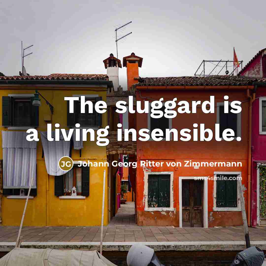 “The sluggard is a living insensible.…” quote by Johann Georg Ritter von Zimmermann
