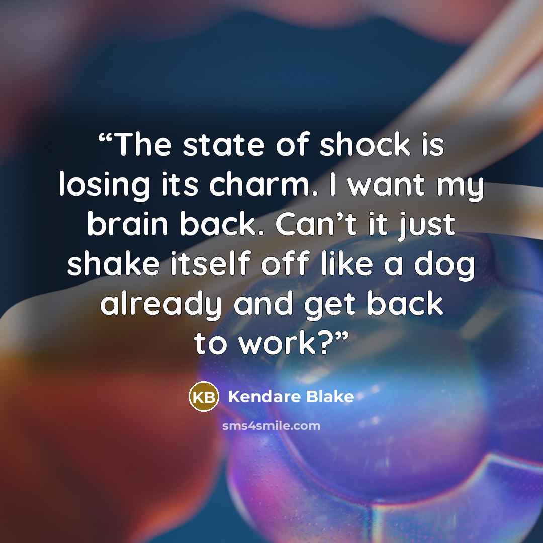 “The state of shock is losing its charm. I want my brain back. Can’t it just shake itself off like a dog already and get back to work?” quote by Kendare Blake