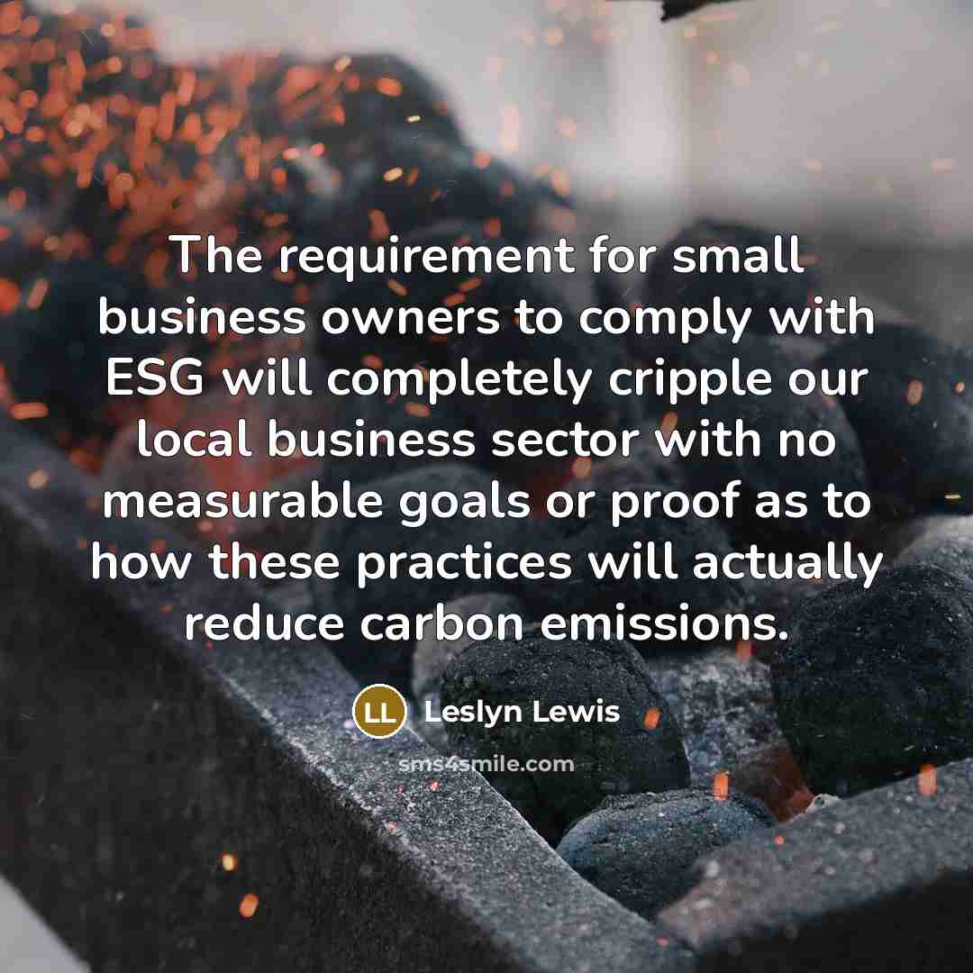 “The requirement for small business owners to comply with ESG…” quote by Leslyn Lewis