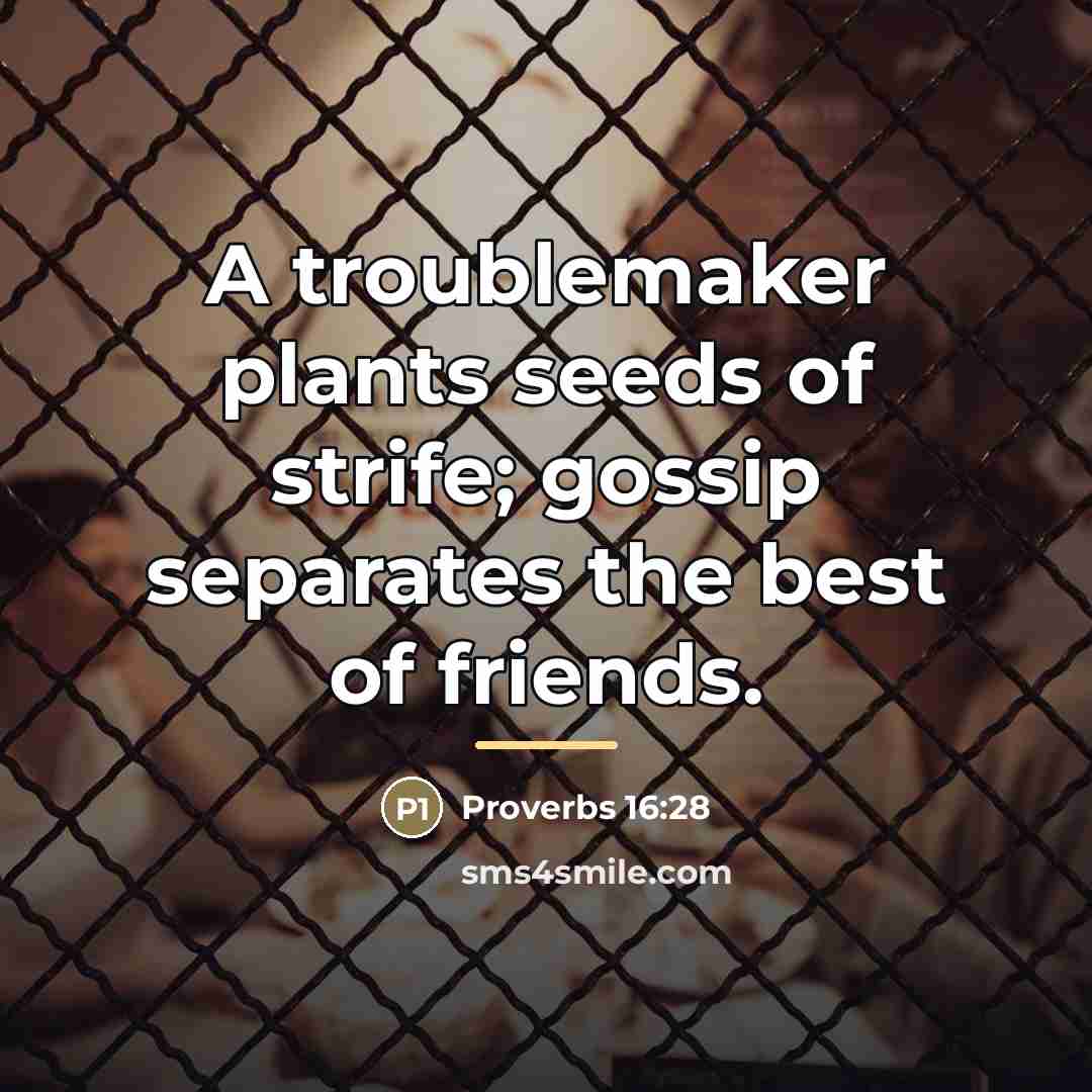“A troublemaker plants seeds of strife; gossip separates the best…” quote by Proverbs 16:28
