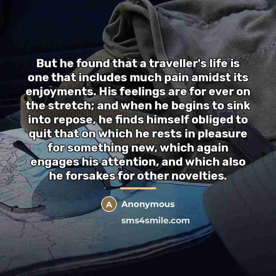 “But he found that a traveller's life is one that…” quote by Anonymous