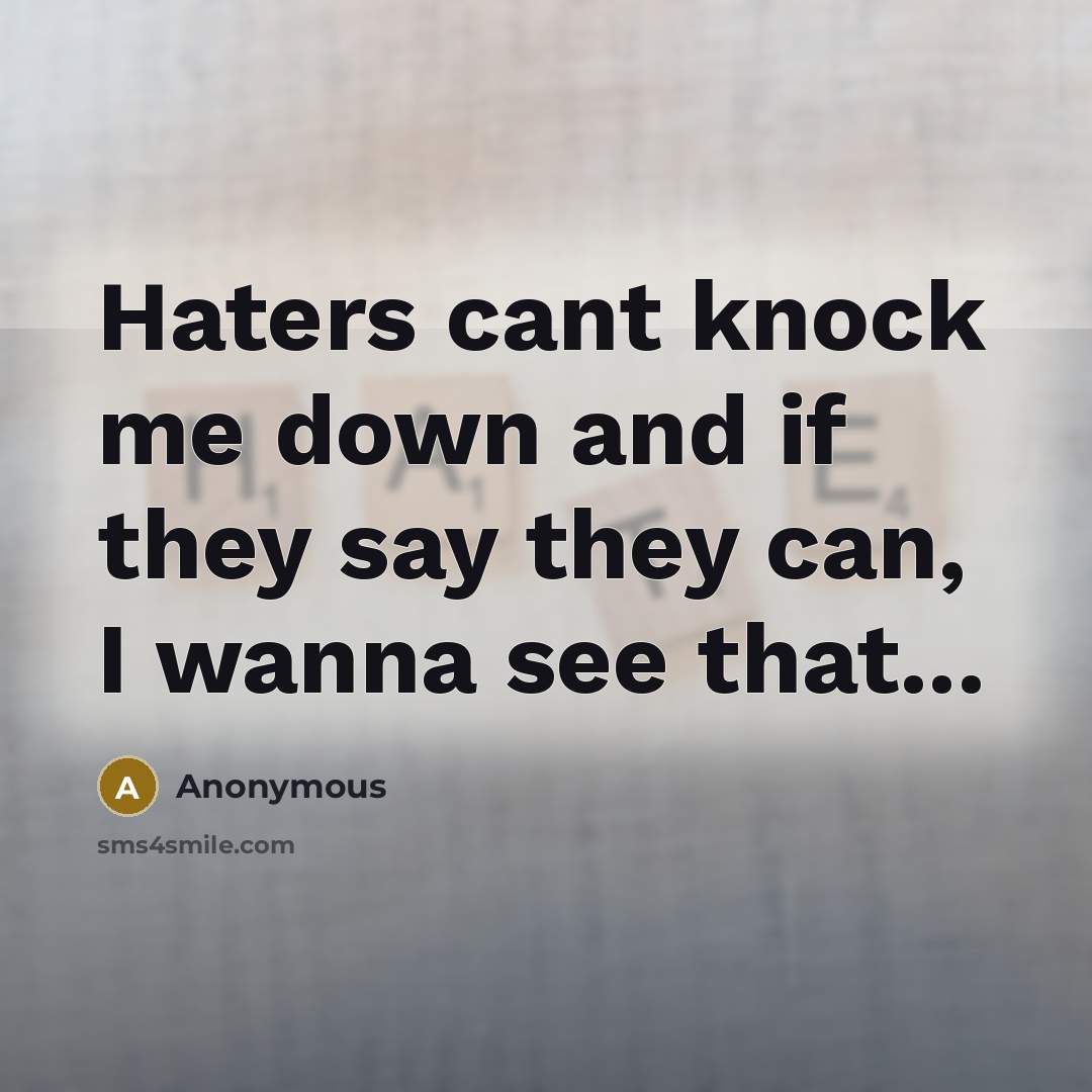 “Haters cant knock me down and if they say they can, I wanna see that...” quote by Anonymous