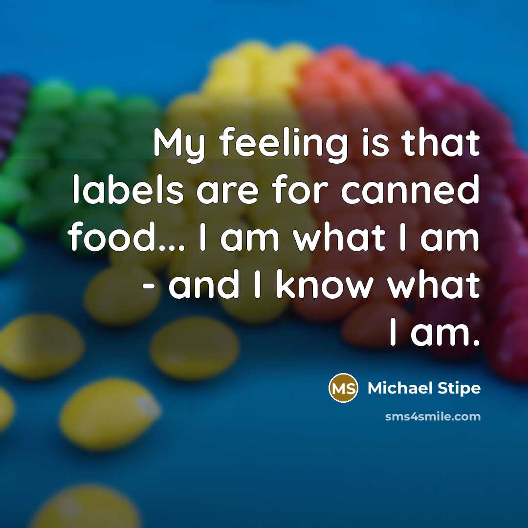 “My feeling is that labels are for canned food... I am what I am - and I know what I am.” quote by Michael Stipe
